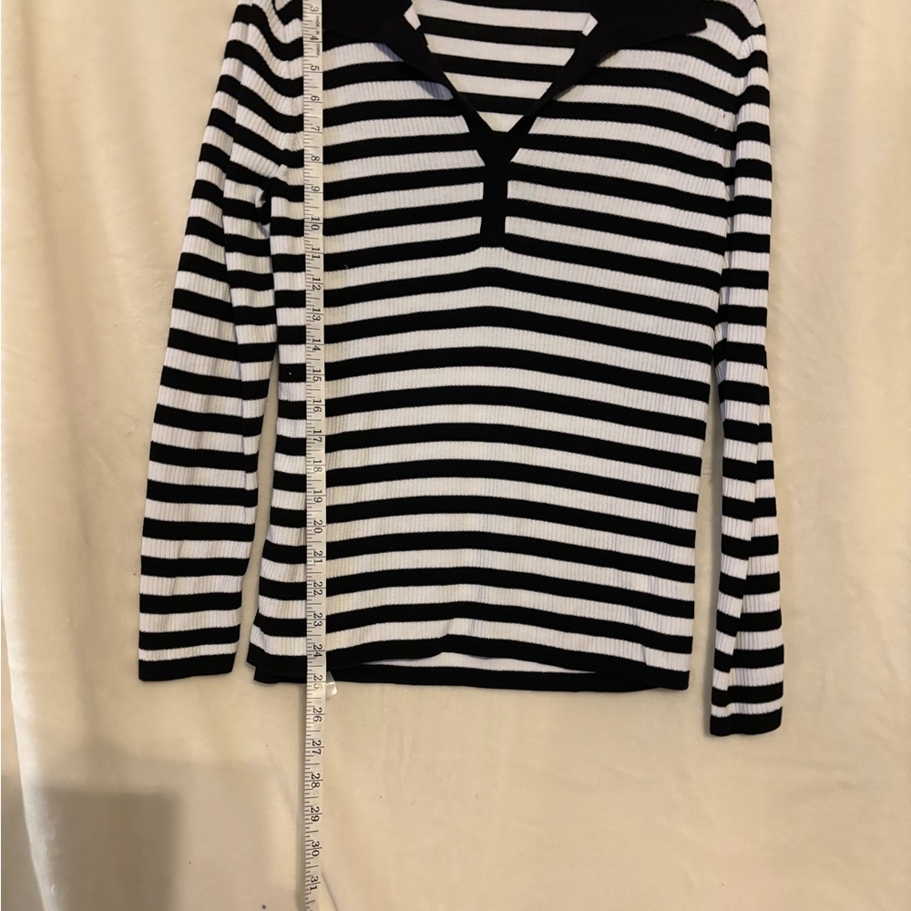 Talbots Black and White Striped Blouse - Picture 2 of 9